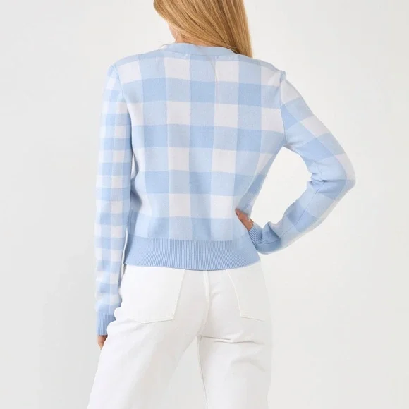 English Factory 🩵 Gingham Knit Cardigan in Powder Blue 🤍 size Medium - Picture 4 of 7